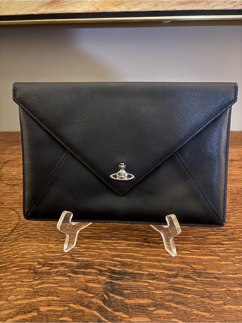 Vivienne Westwood Saffiano Leather Envelope Orb Clutch Black
